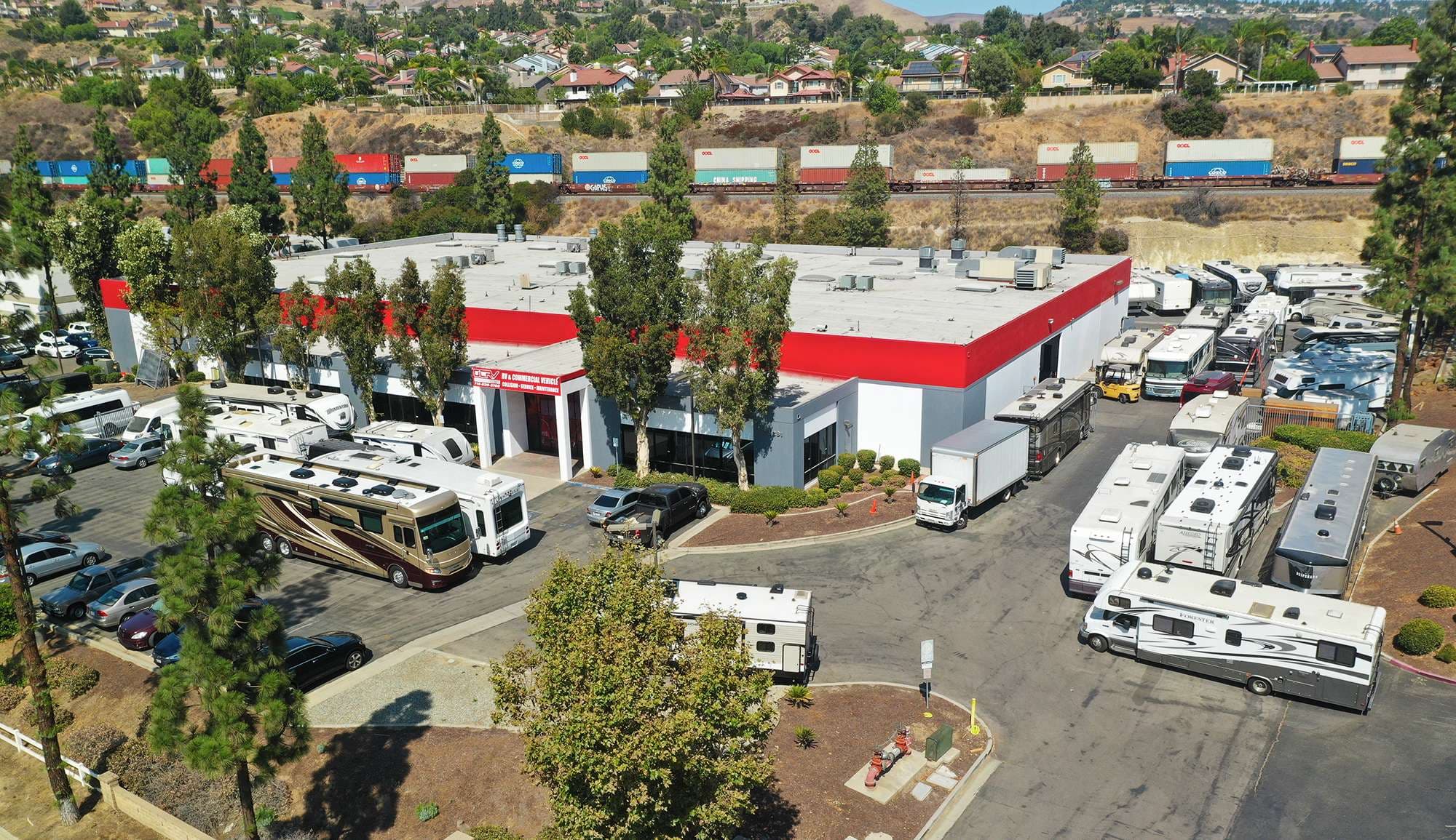 The OCRV Center service entrance and customer parking
