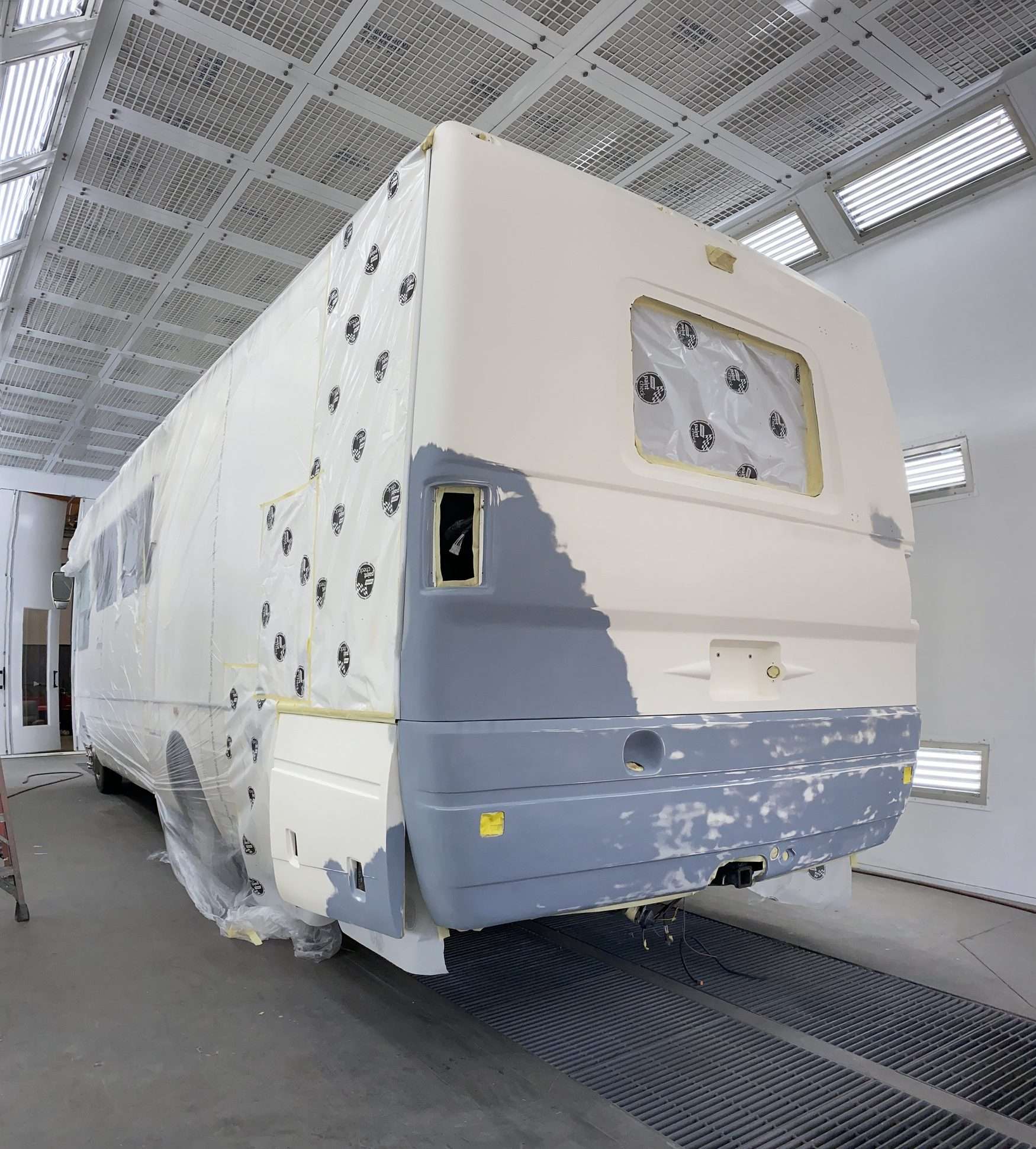 A finished coach leaving the OCRV Center facility