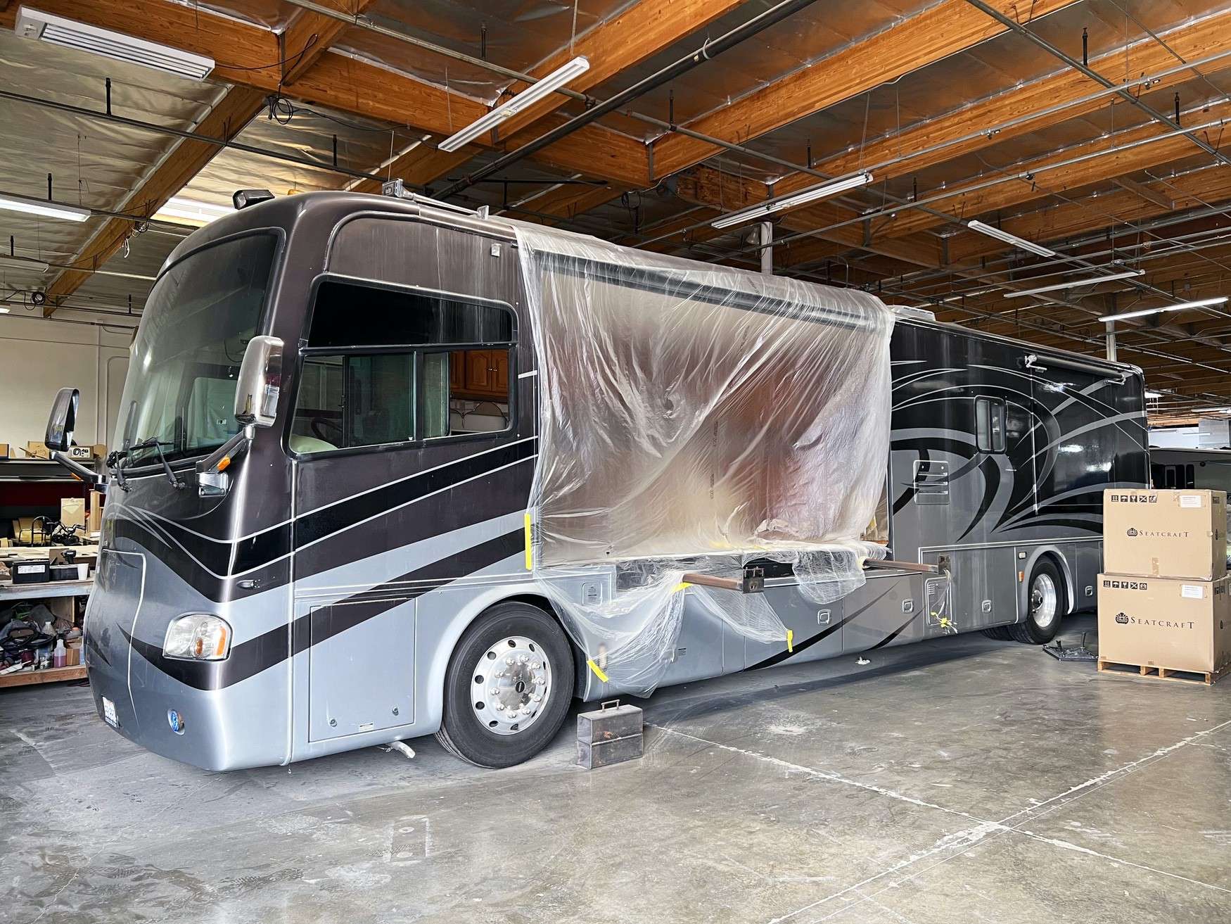 Slide out room extended for mechanism inspection